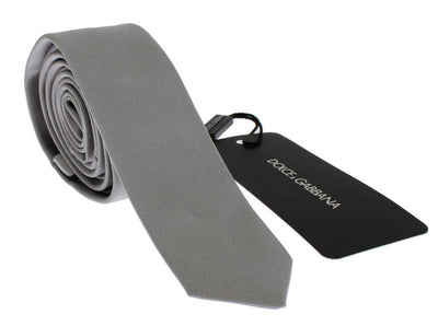 Gray Silver Solid Silk Skinny Slim Tie