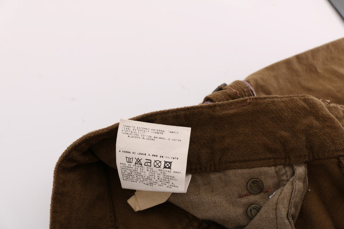 Brown Cotton Regular Fit Boot Cut Pants