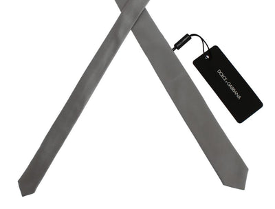 Gray Silver Solid Silk Skinny Slim Tie
