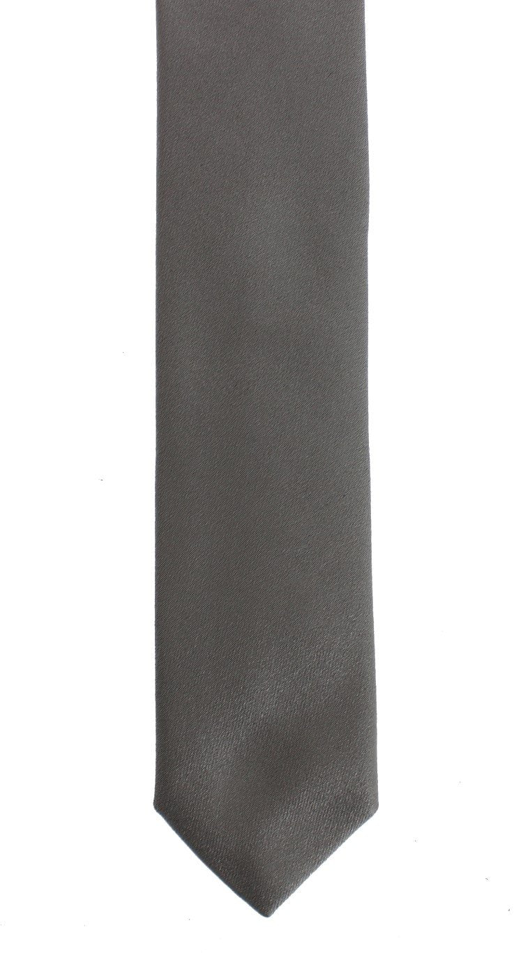 Gray Silver Solid Silk Skinny Slim Tie