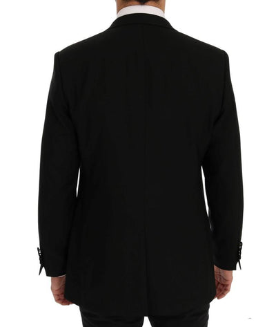 Black Wool Stretch Crystal Bee Blazer Jacket