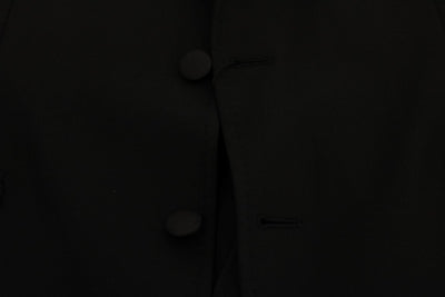 Black Wool Stretch Crystal Bee Blazer Jacket