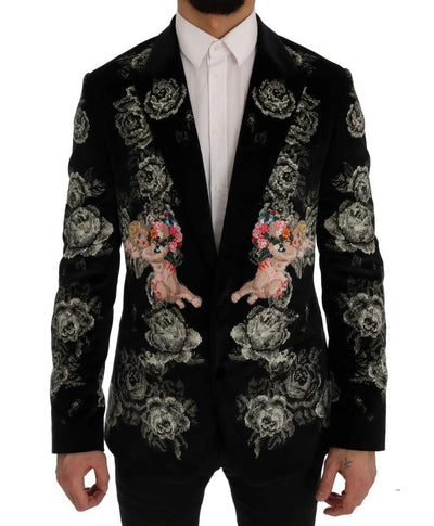 Black Velvet Floral Angel Blazer Jacket