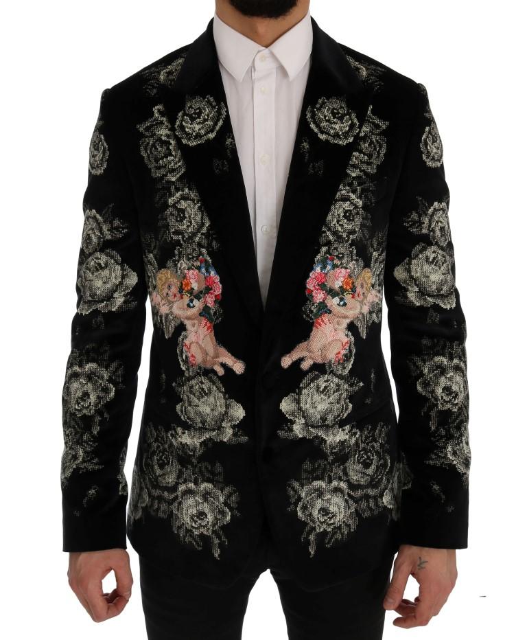 Black Velvet Floral Angel Blazer Jacket