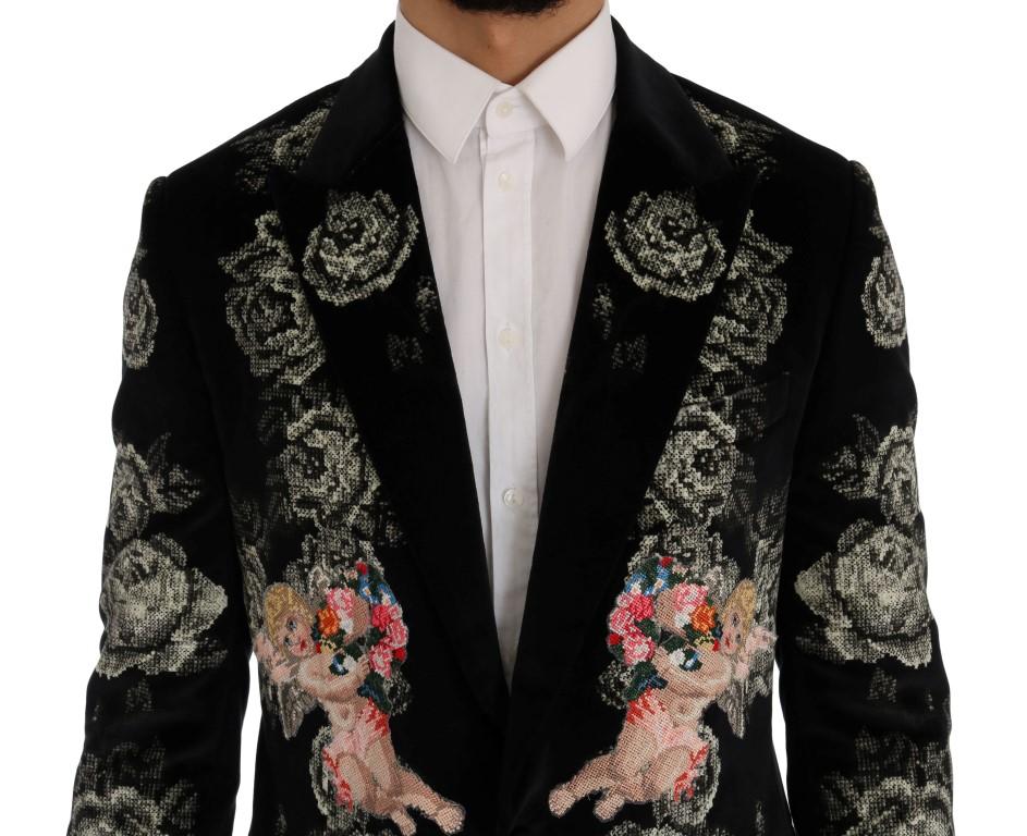 Black Velvet Floral Angel Blazer Jacket