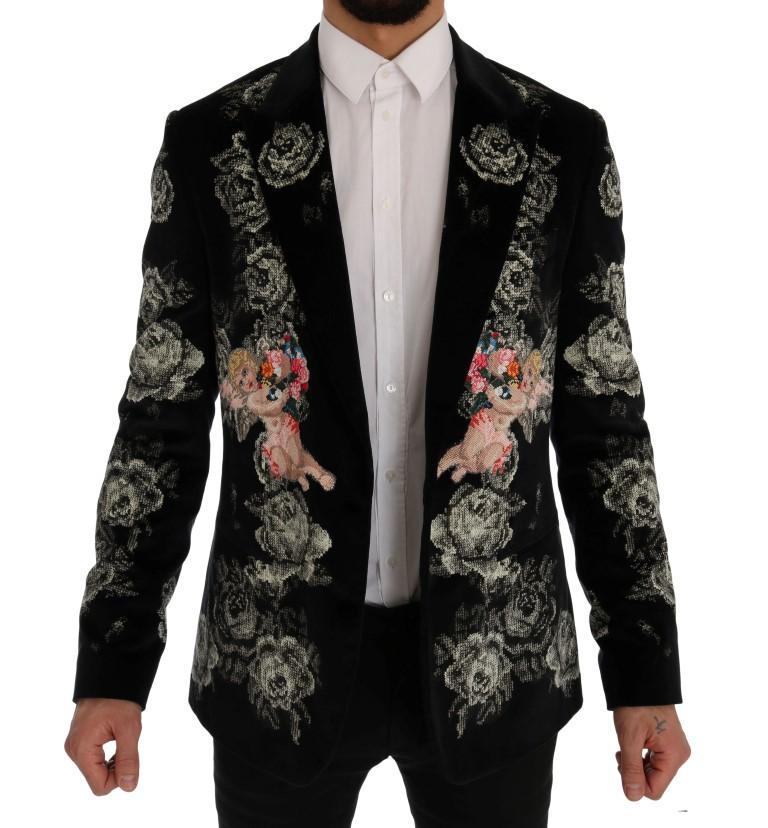 Black Velvet Floral Angel Blazer Jacket