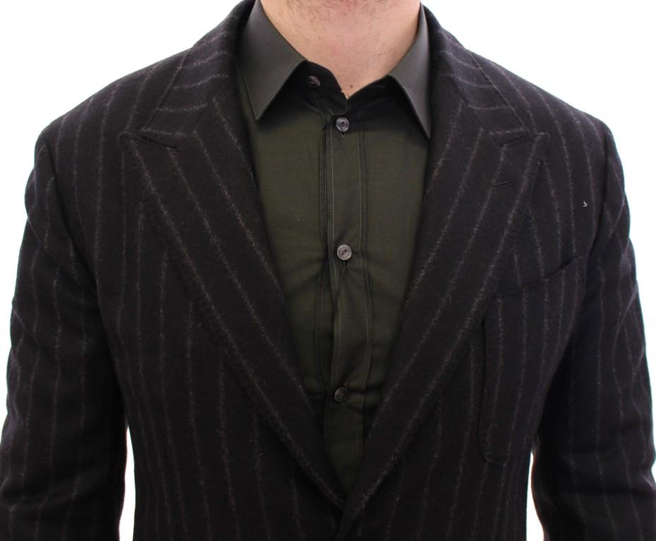 Black striped wool slim fit blazer