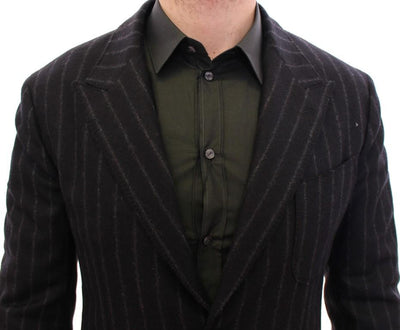 Black striped wool slim fit blazer