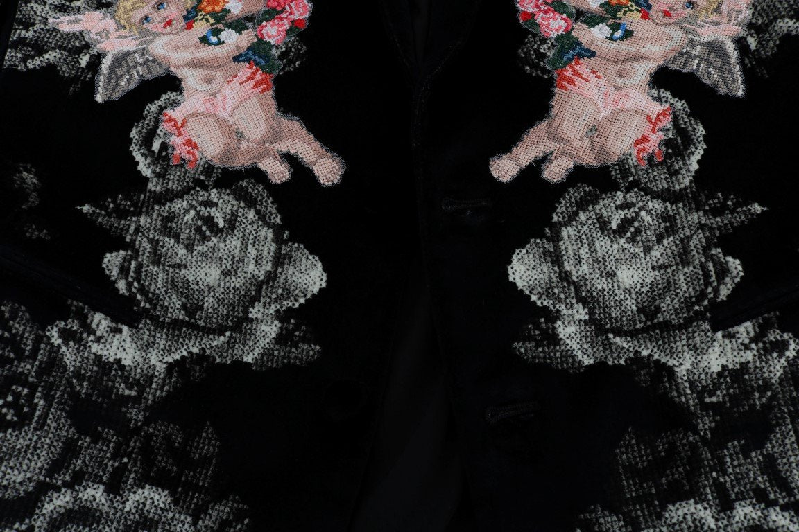 Black Velvet Floral Angel Blazer Jacket