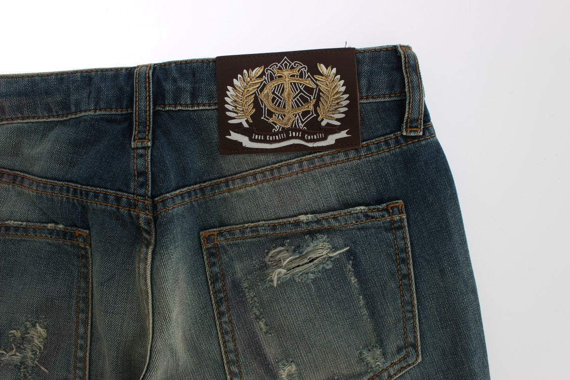 Blue Wash Torn Cotton Slim Fit Jeans
