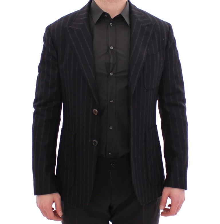 Black striped wool slim fit blazer