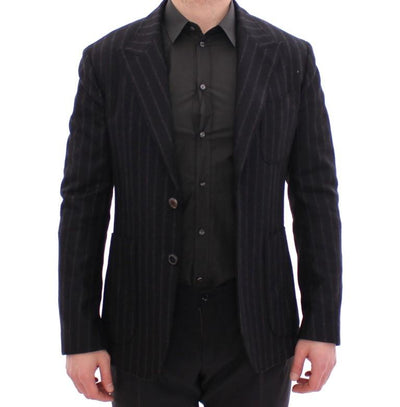Black striped wool slim fit blazer