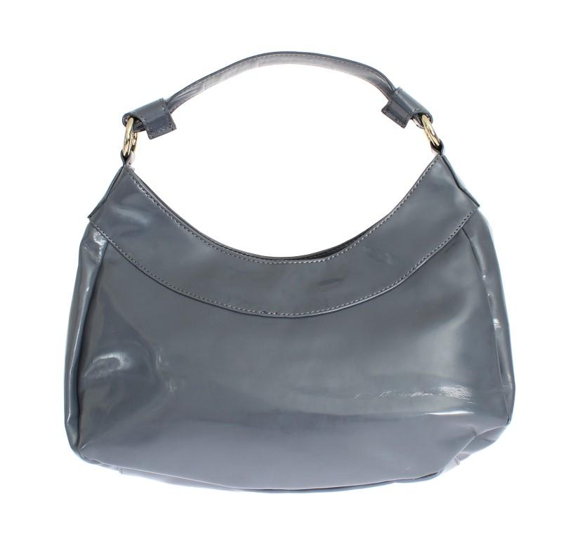 Gray patent hobo shoulder bag