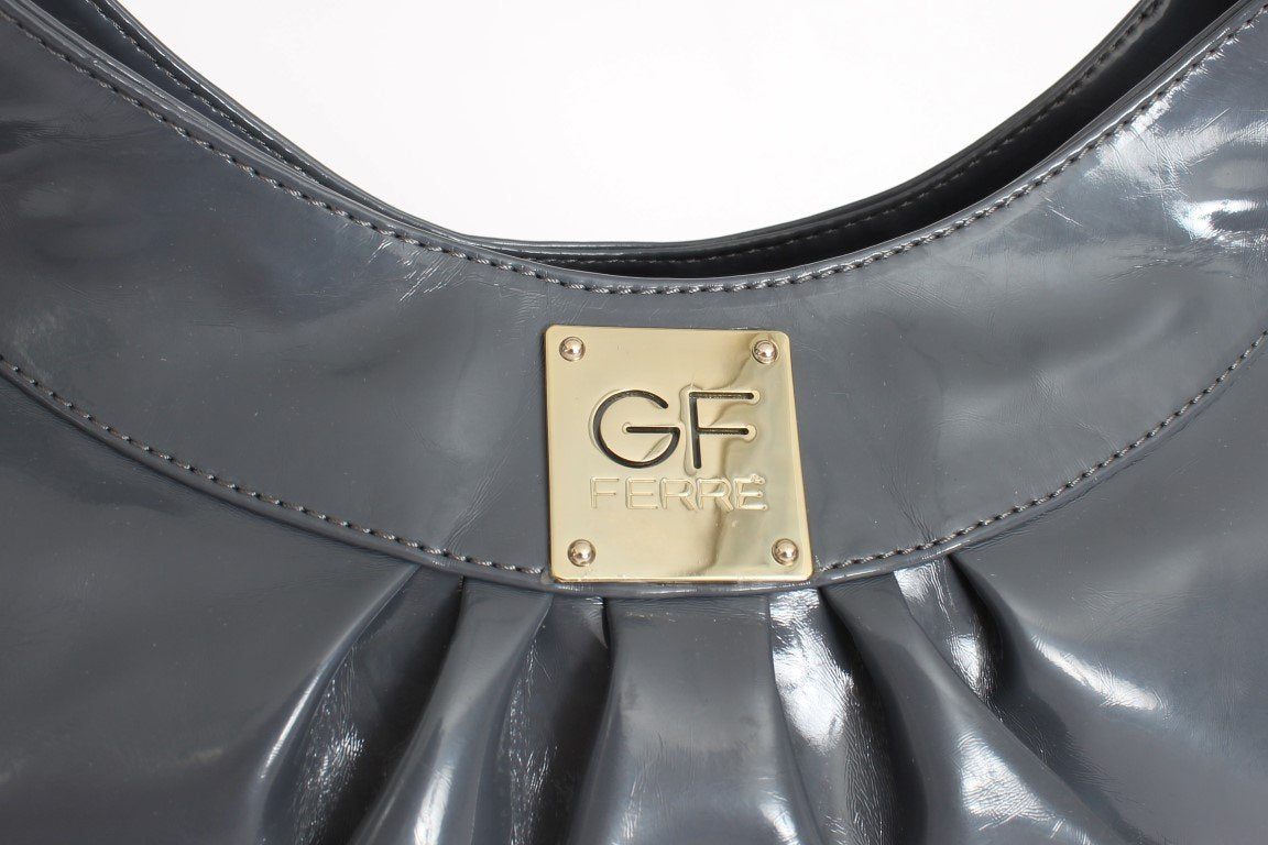 Gray patent hobo shoulder bag