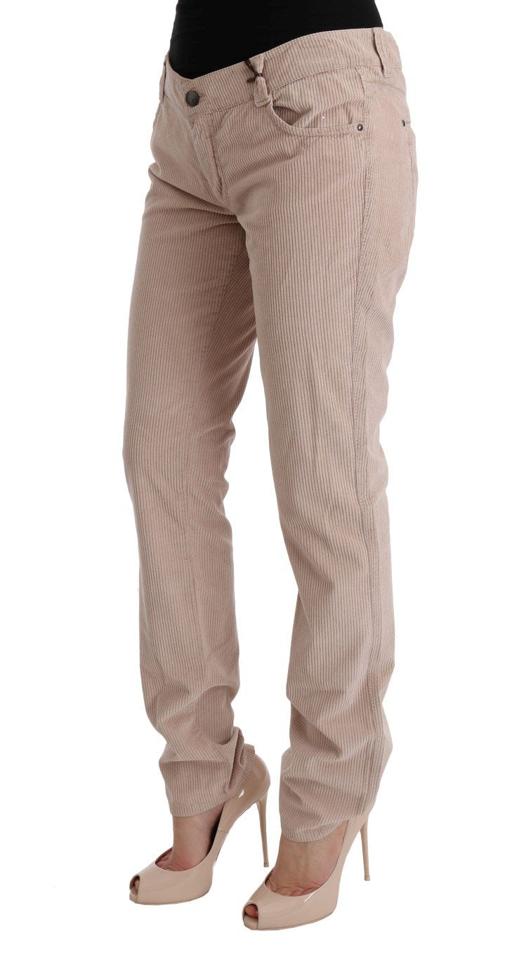 Beige Cotton Velvet Regular Fit Pants