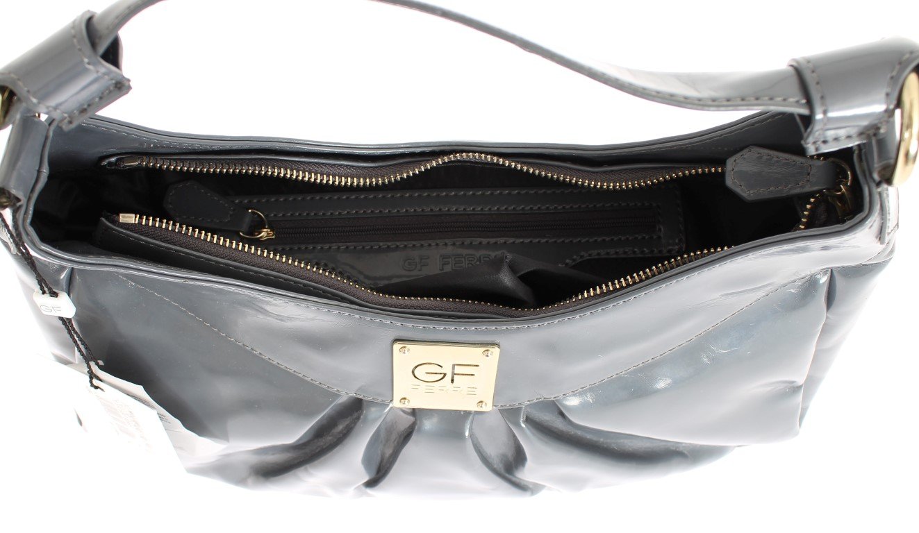 Gray patent hobo shoulder bag