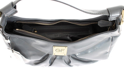 Gray patent hobo shoulder bag
