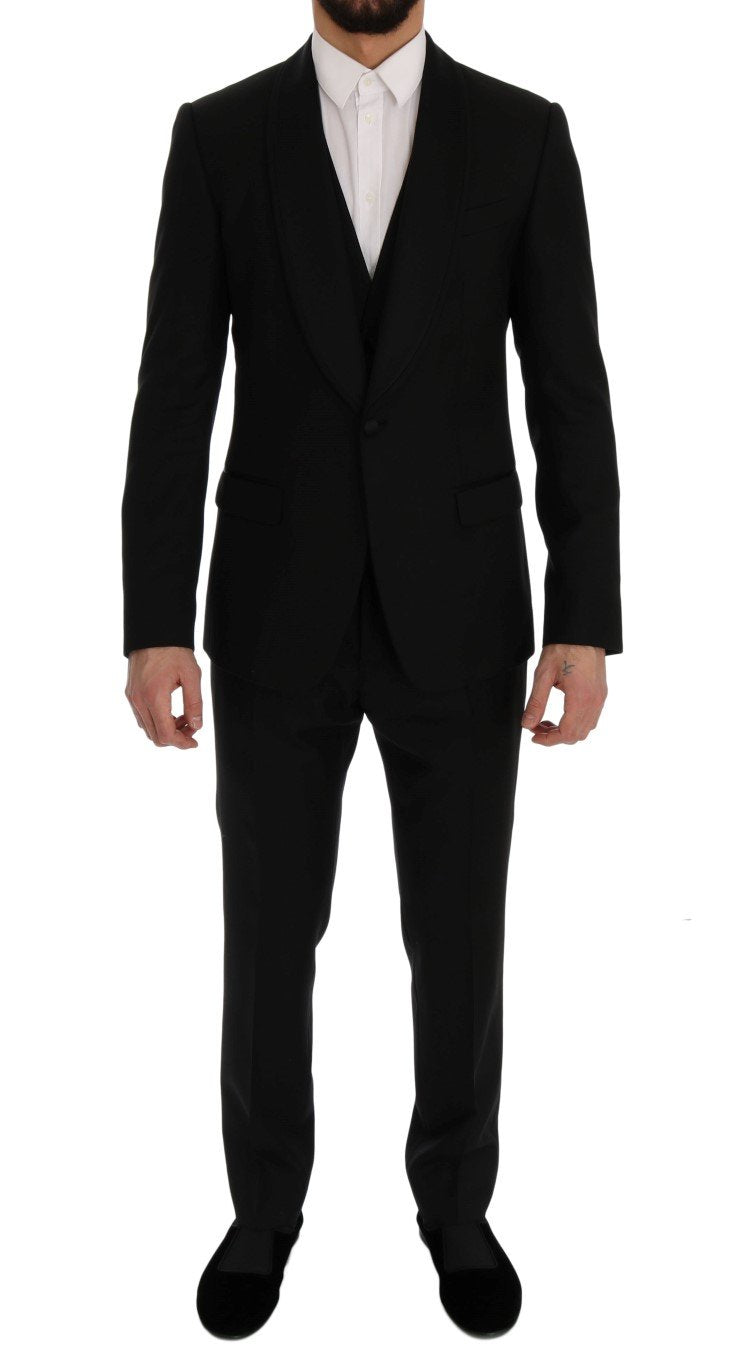 Black Wool Silk Slim Fit 3 Piece Suit