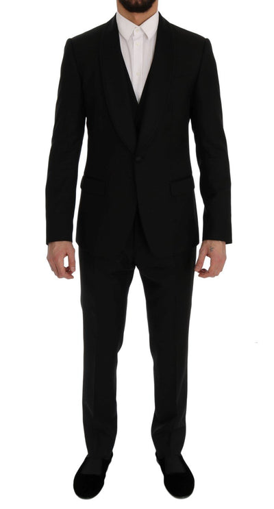 Black Wool Silk Slim Fit 3 Piece Suit