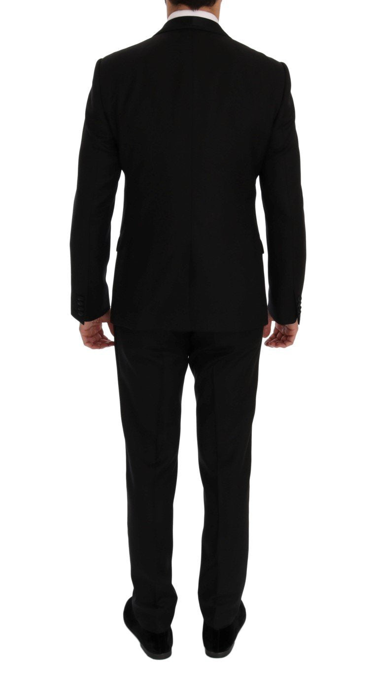 Black Wool Silk Slim Fit 3 Piece Suit