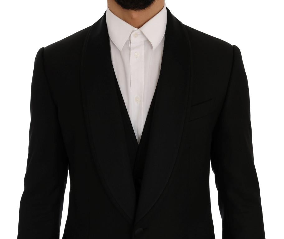 Black Wool Silk Slim Fit 3 Piece Suit