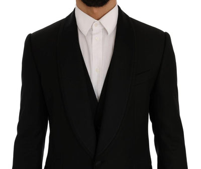 Black Wool Silk Slim Fit 3 Piece Suit