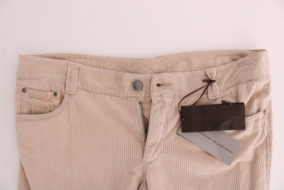 Beige Cotton Velvet Regular Fit Pants