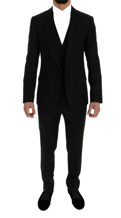 Black Wool Silk Slim Fit 3 Piece Suit