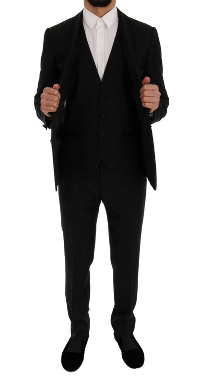 Black Wool Silk Slim Fit 3 Piece Suit
