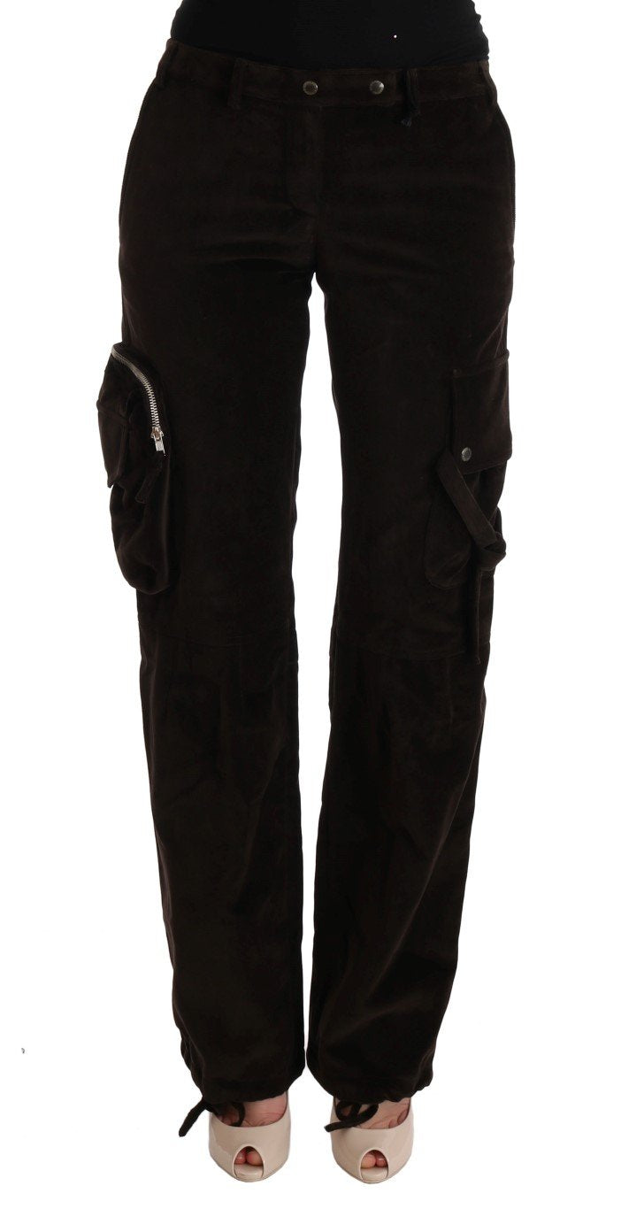 Brown Cotton Stretch Regular Fit Pants