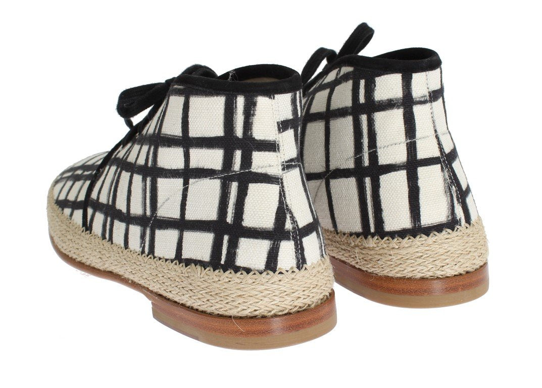 White Black Linen Chukka Ankle Boots