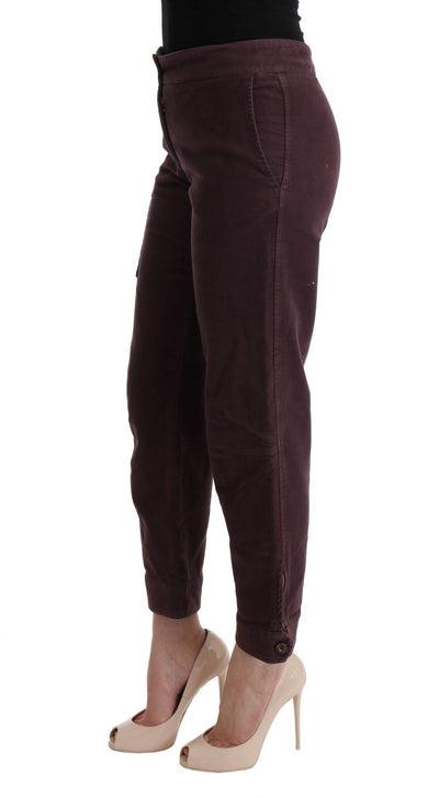 Purple Cotton Cropped Regular Fit Pants