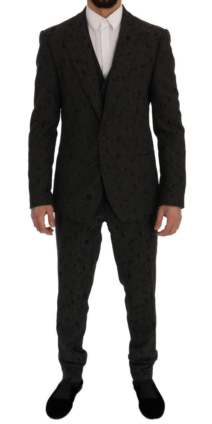 Gray Floral Brocade SICILIA 3 Piece Suit