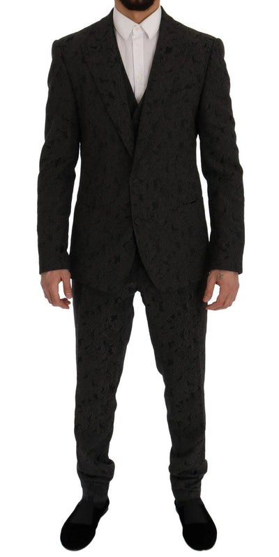 Gray Floral Brocade SICILIA 3 Piece Suit