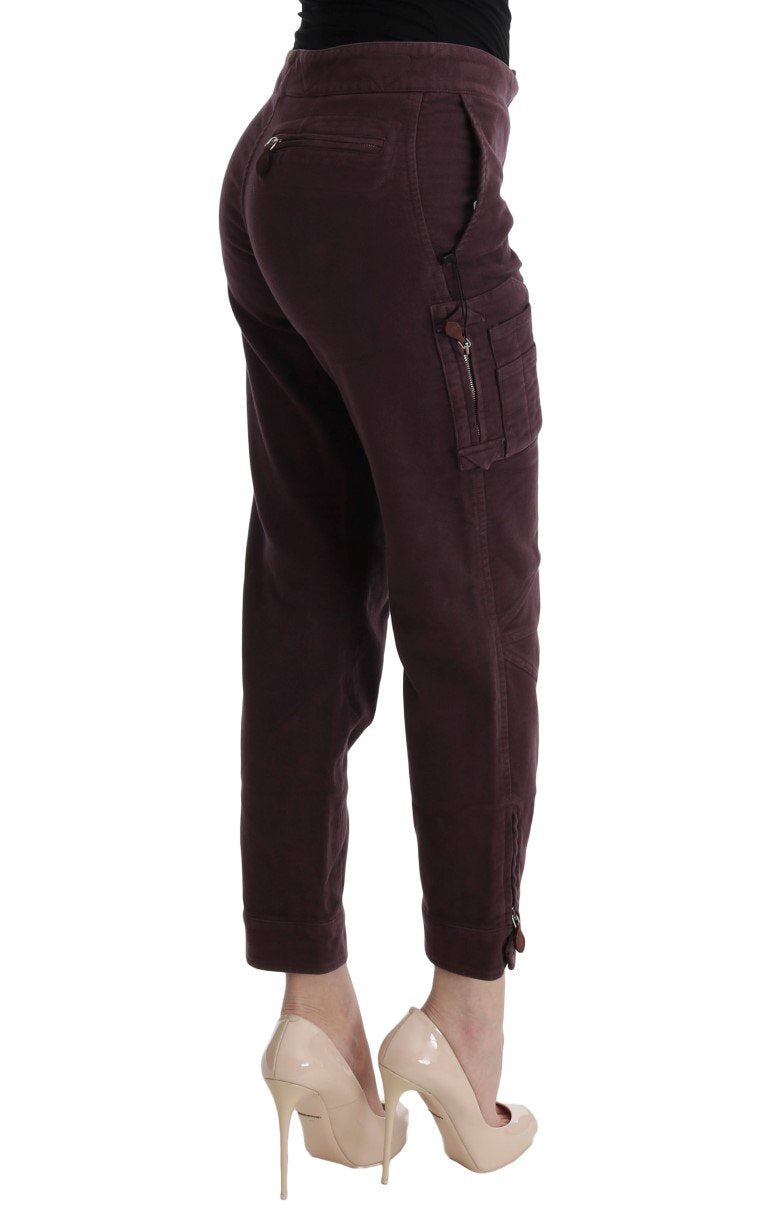Purple Cotton Cropped Regular Fit Pants