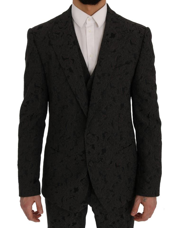 Gray Floral Brocade SICILIA 3 Piece Suit