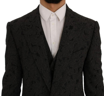 Gray Floral Brocade SICILIA 3 Piece Suit