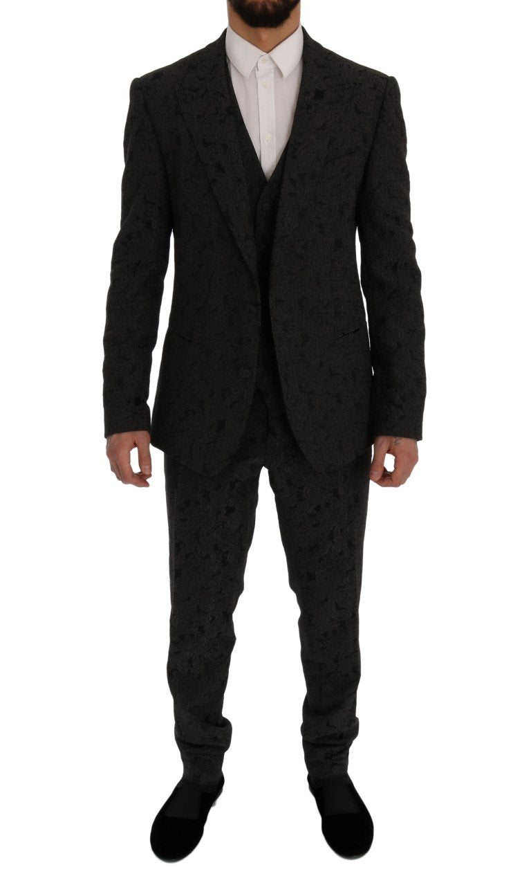 Gray Floral Brocade SICILIA 3 Piece Suit