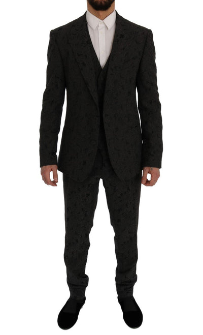 Gray Floral Brocade SICILIA 3 Piece Suit