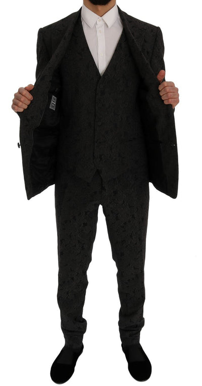 Gray Floral Brocade SICILIA 3 Piece Suit