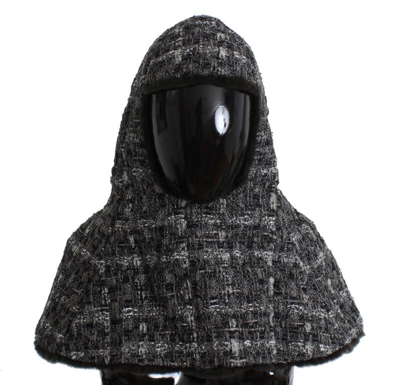 Gray Weasel Fur Crochet Hood Scarf Hat