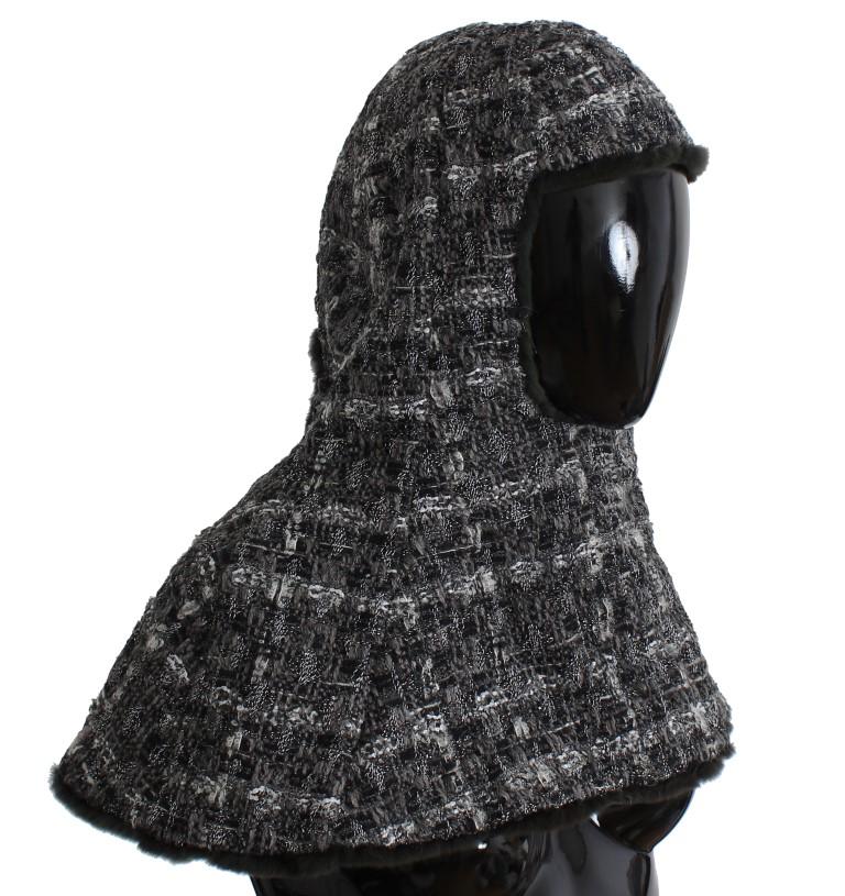 Gray Weasel Fur Crochet Hood Scarf Hat