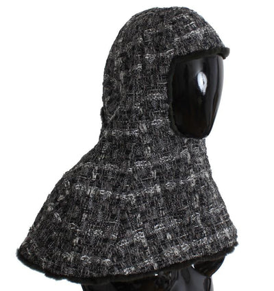 Gray Weasel Fur Crochet Hood Scarf Hat