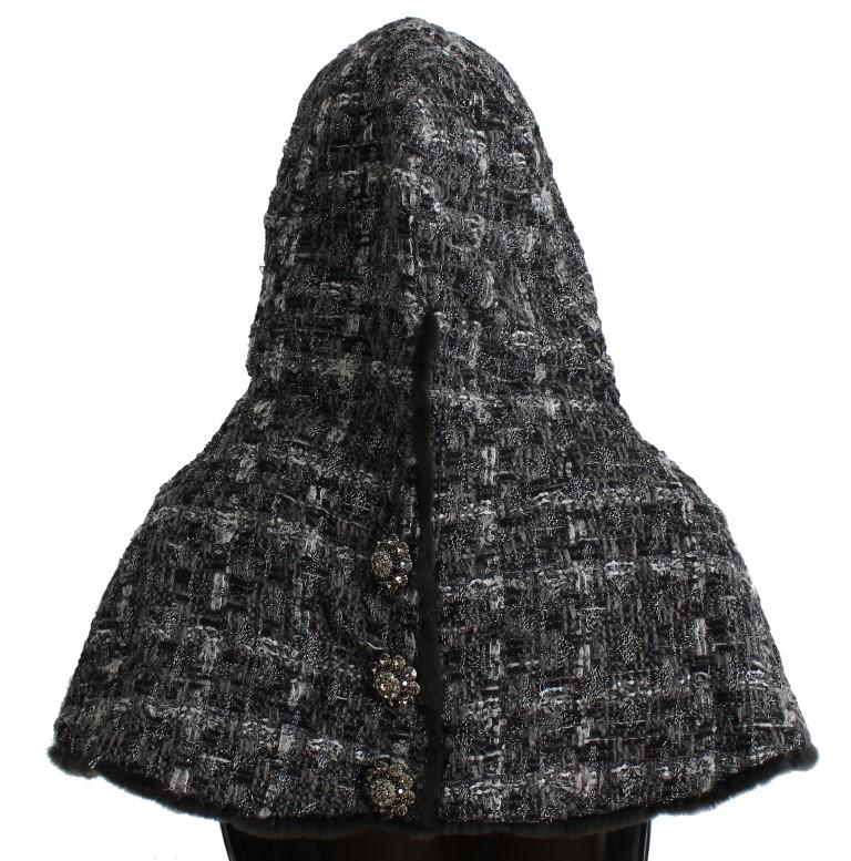 Gray Weasel Fur Crochet Hood Scarf Hat
