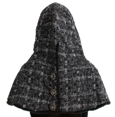 Gray Weasel Fur Crochet Hood Scarf Hat