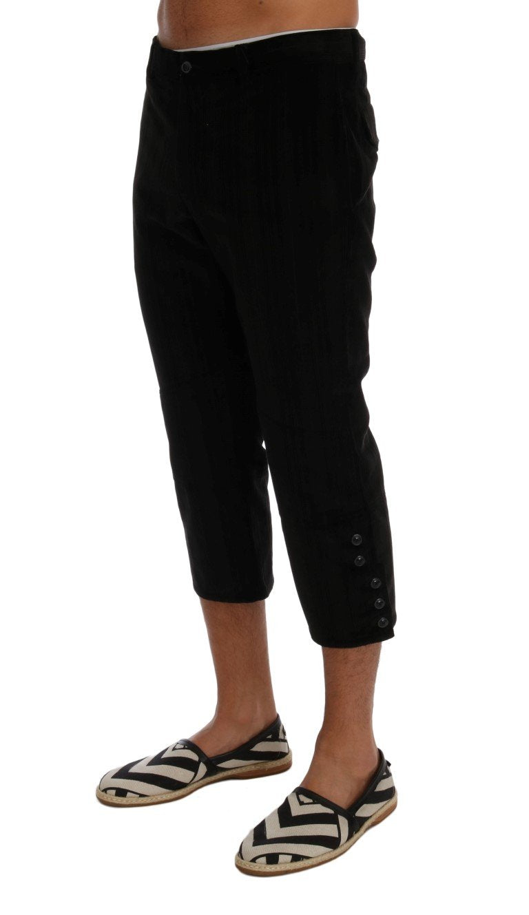 Black Cotton Striped Cropped Pants