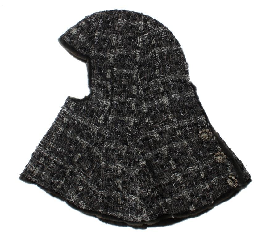 Gray Weasel Fur Crochet Hood Scarf Hat