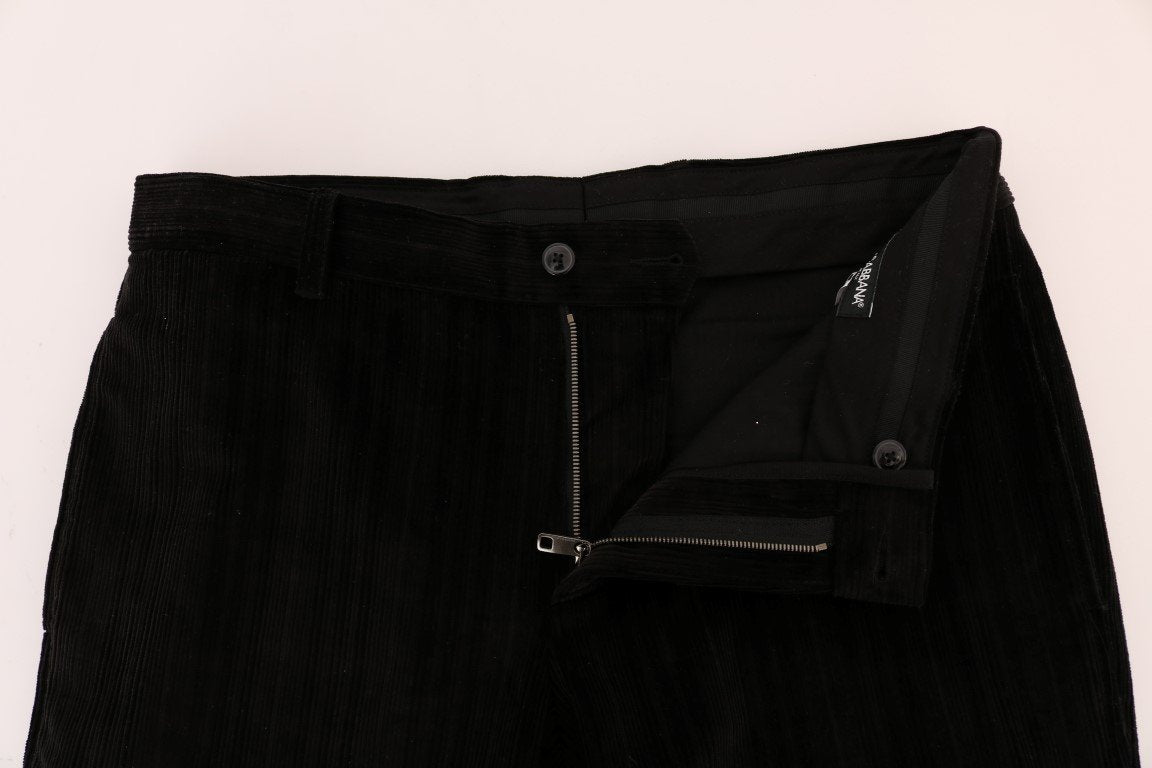 Black Cotton Striped Cropped Pants