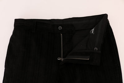Black Cotton Striped Cropped Pants