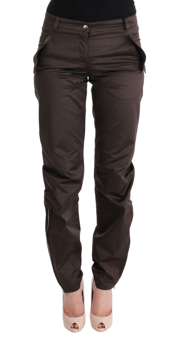Brown Cotton Slim Fit Casual Pants